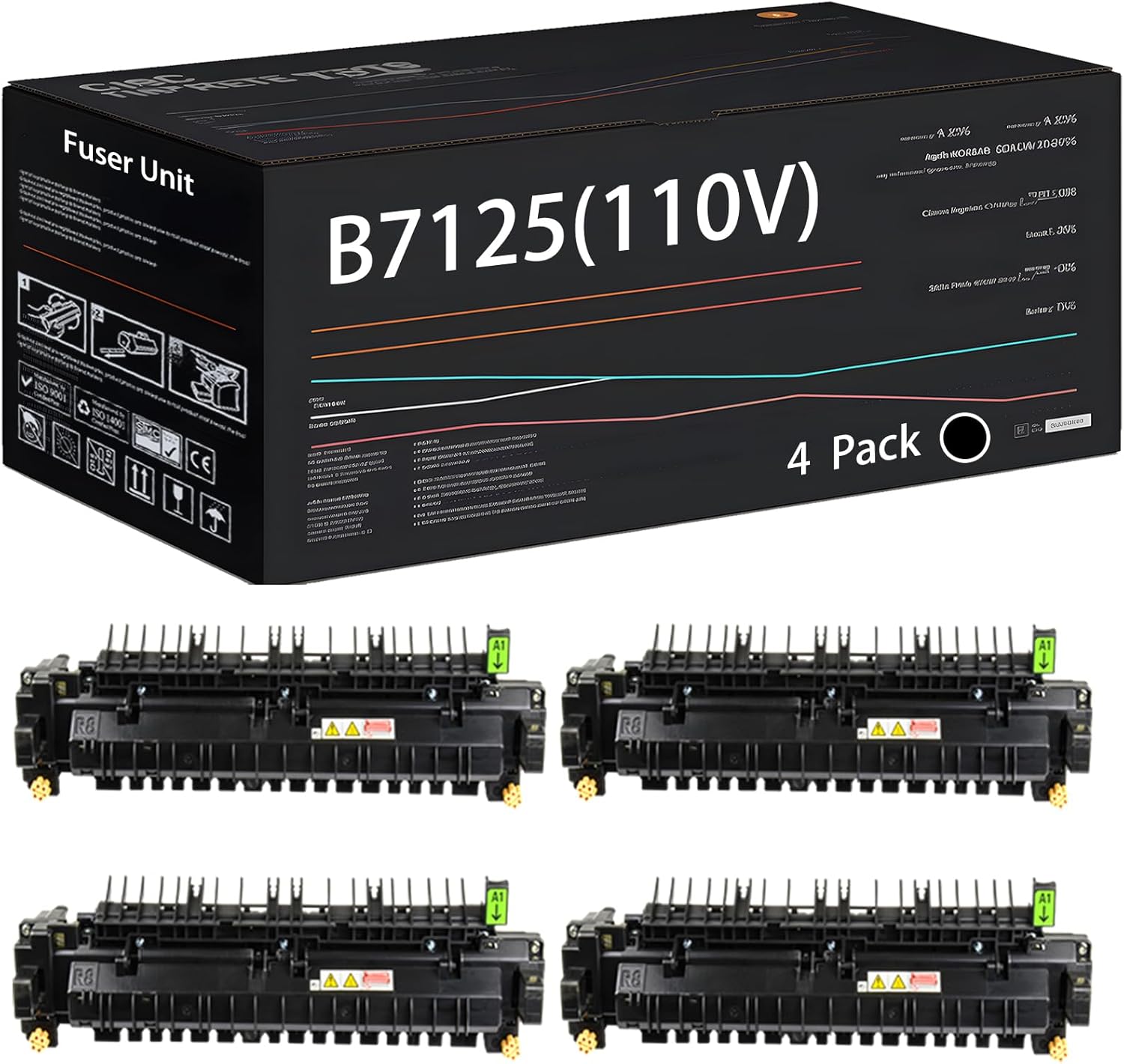 UVUMB B7125(110V) Fuser Unit Compatible for Xerox B7125 B7130 B7135 C7120 C7125 C7130 Printers, with Chip, High Yield 200000 Pages, High-Definition Printing (4 Pack Black)