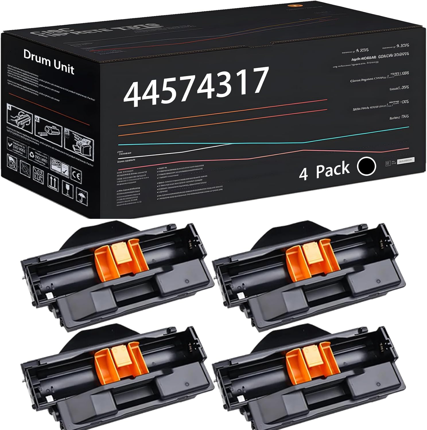 UVUMB 44574317 Drum Unit Compatible for Okidata OKI ES5112 ES5162 ES5162LP MFP Printers, with Chip, High Yield 40000 Pages, High-Definition Printing (4 Pack Black)
