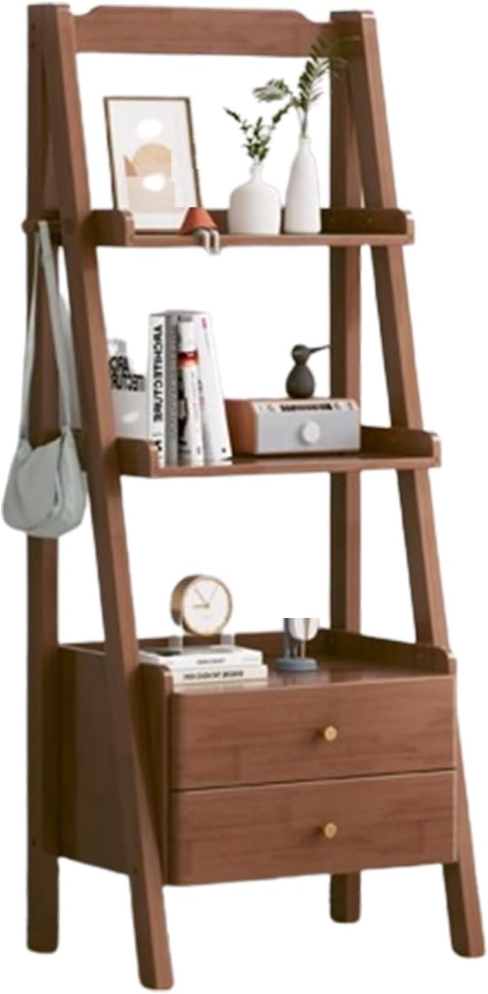 YVYKFZD Ladder Shelf Bookshelf, Free Standing Bookcase, Display Storage Rack with Drawer, Wood Book Shelf Organizer Plant Flower Stand, for Bedroom Living Room Study(Walnut,23.6