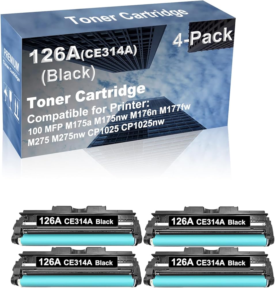 4-Pack Compatible 126A CE314A Drum Kit use for 100 MFP M175a M175nw M176n M177fw M275 M275nw CP1025 CP1025nw Printer (Black)