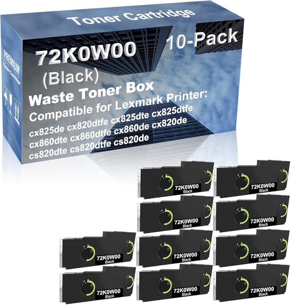 10-Pack Compatible High Capacity 72K0W00 Waste Toner Container Box use for cx825de cx820dtfe cx825dte cx825dtfe Printer (Black)