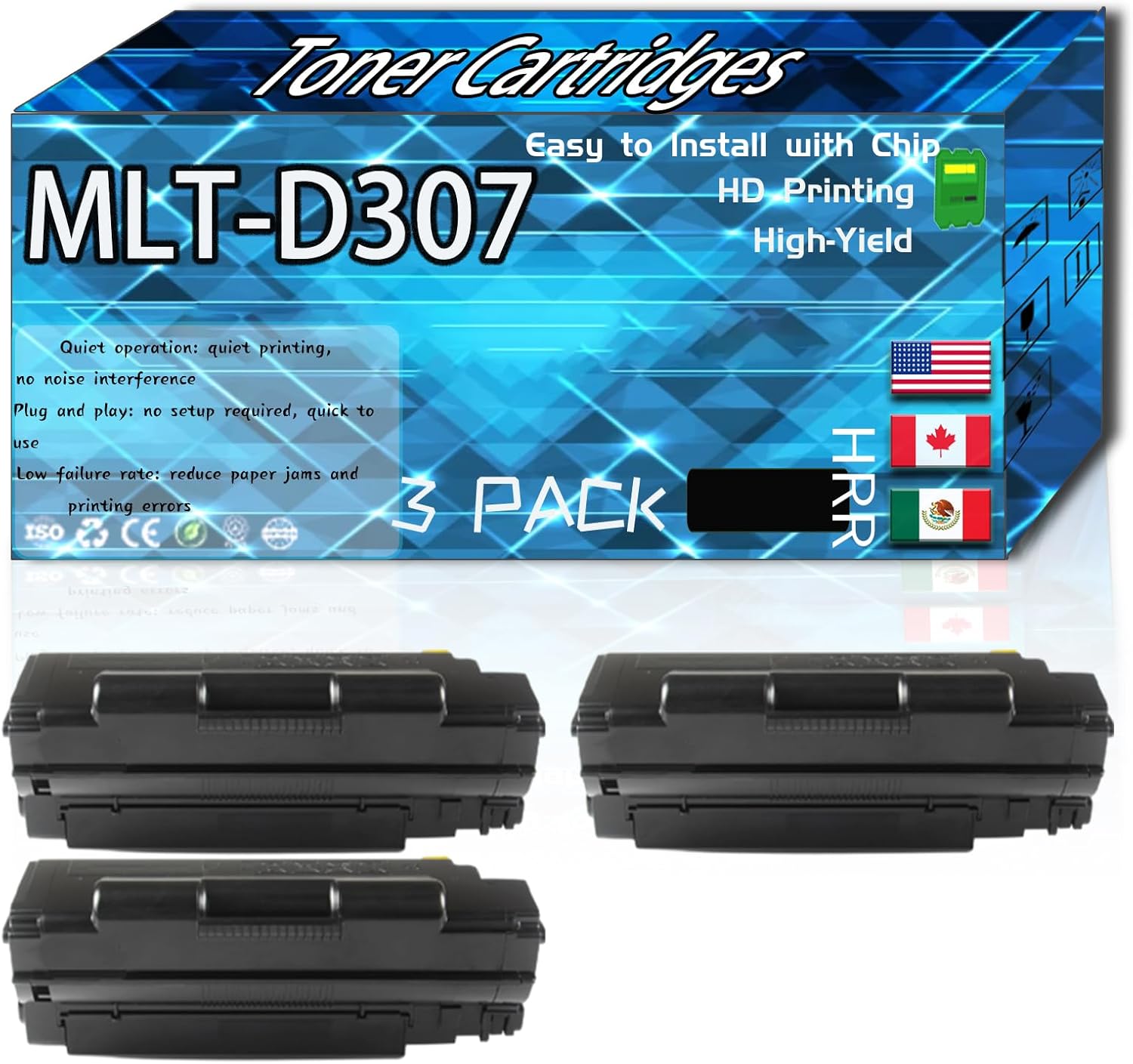 Compatible for Samsung MLT-D307U Replacement Toner Cartridges Used with ML-4512ND ML-5012ND ML-5017ND Printers, High Production Multiple Options (3 Pack Black)