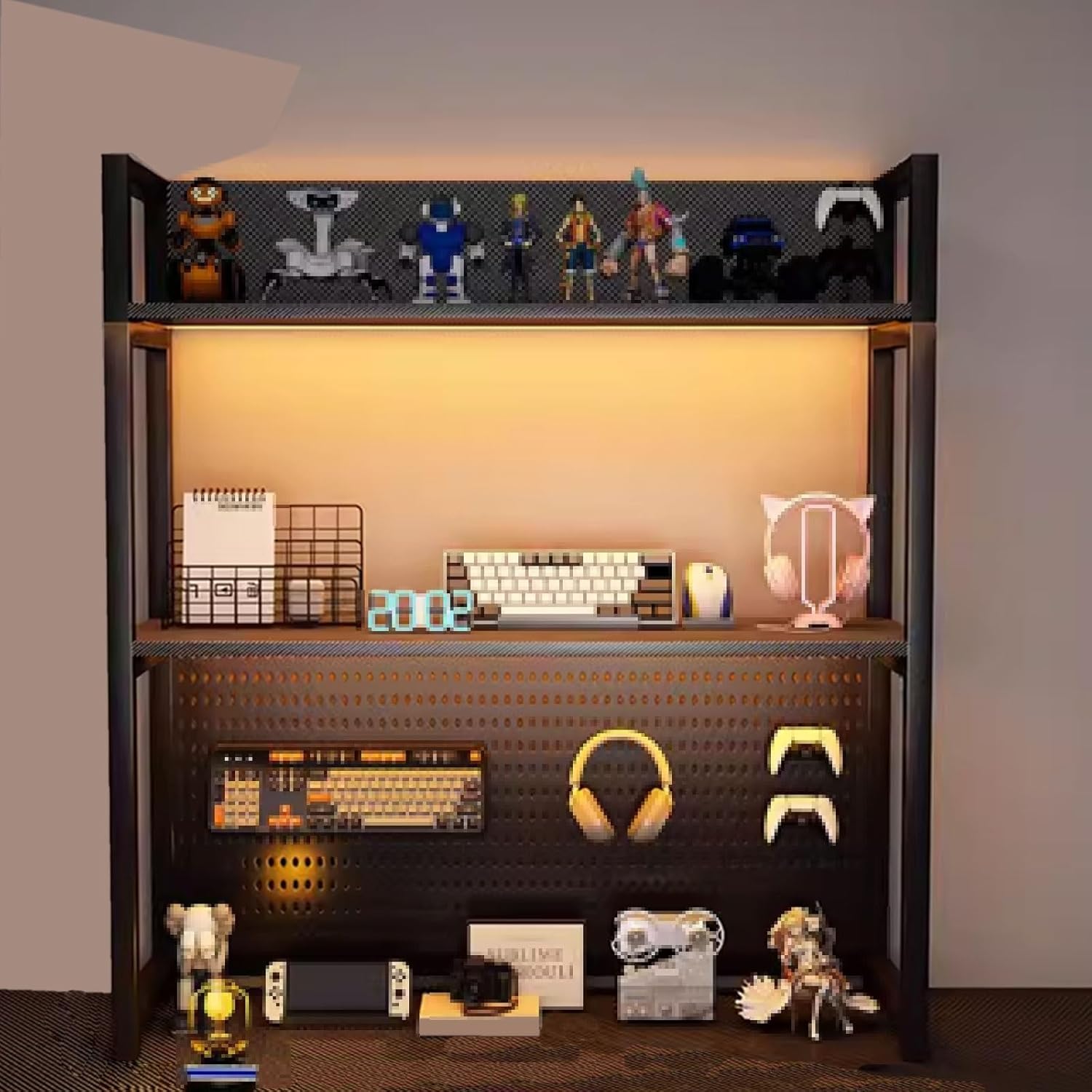 Generic Bookshelf for Desktop Storage Carbon Steel Artificial Board BookcaseDesktop Bookcase for Computer Desk, Multifunctional Freestanding Storage Rack Display(D-110x24x90cm)