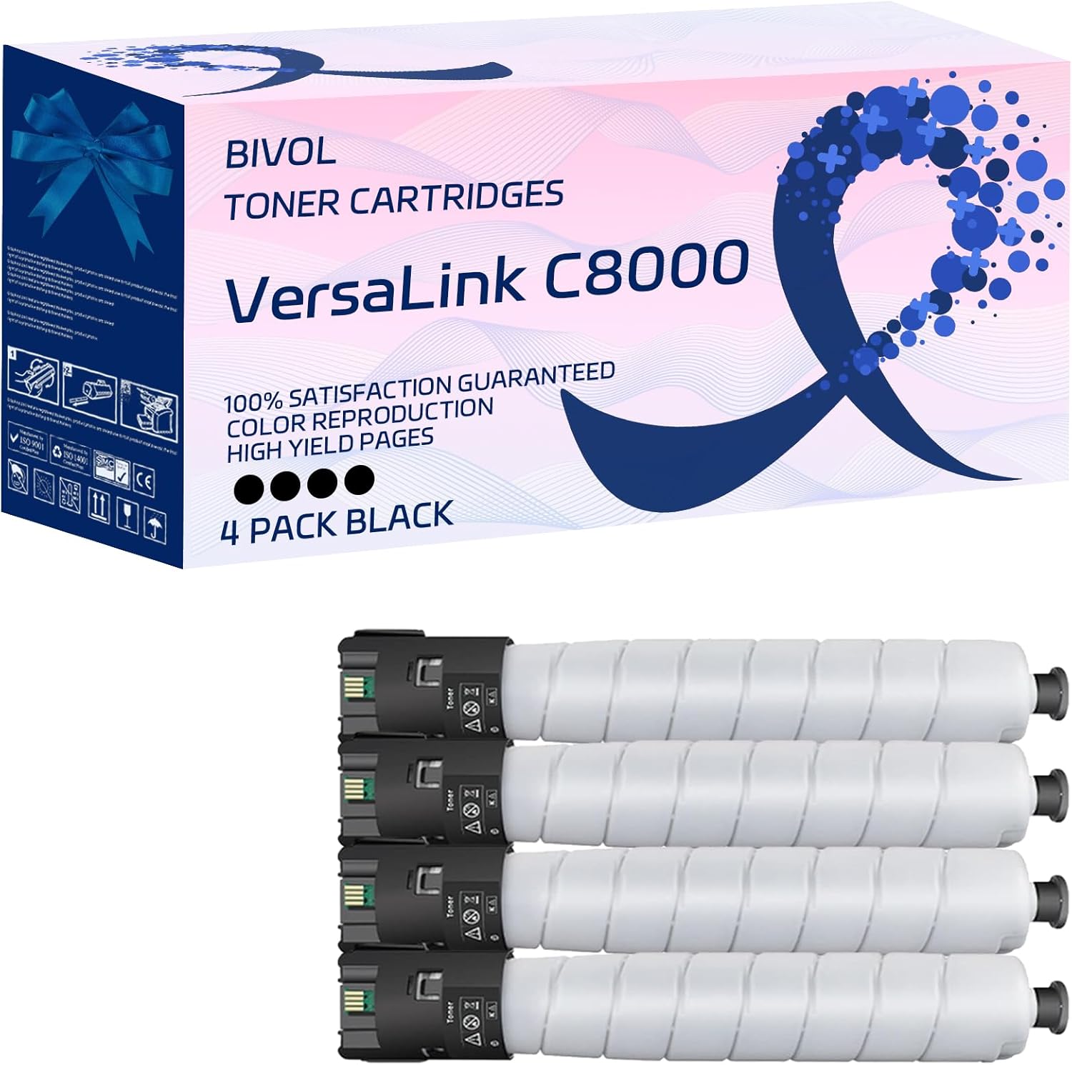 BIVOL 106R04045 106R04042 106R04043 106R04044 Toner Cartridges Compatible for Xerox VersaLink C8000DT C8000W Printer, High Yield 13600 Pages (4 Pack Black)