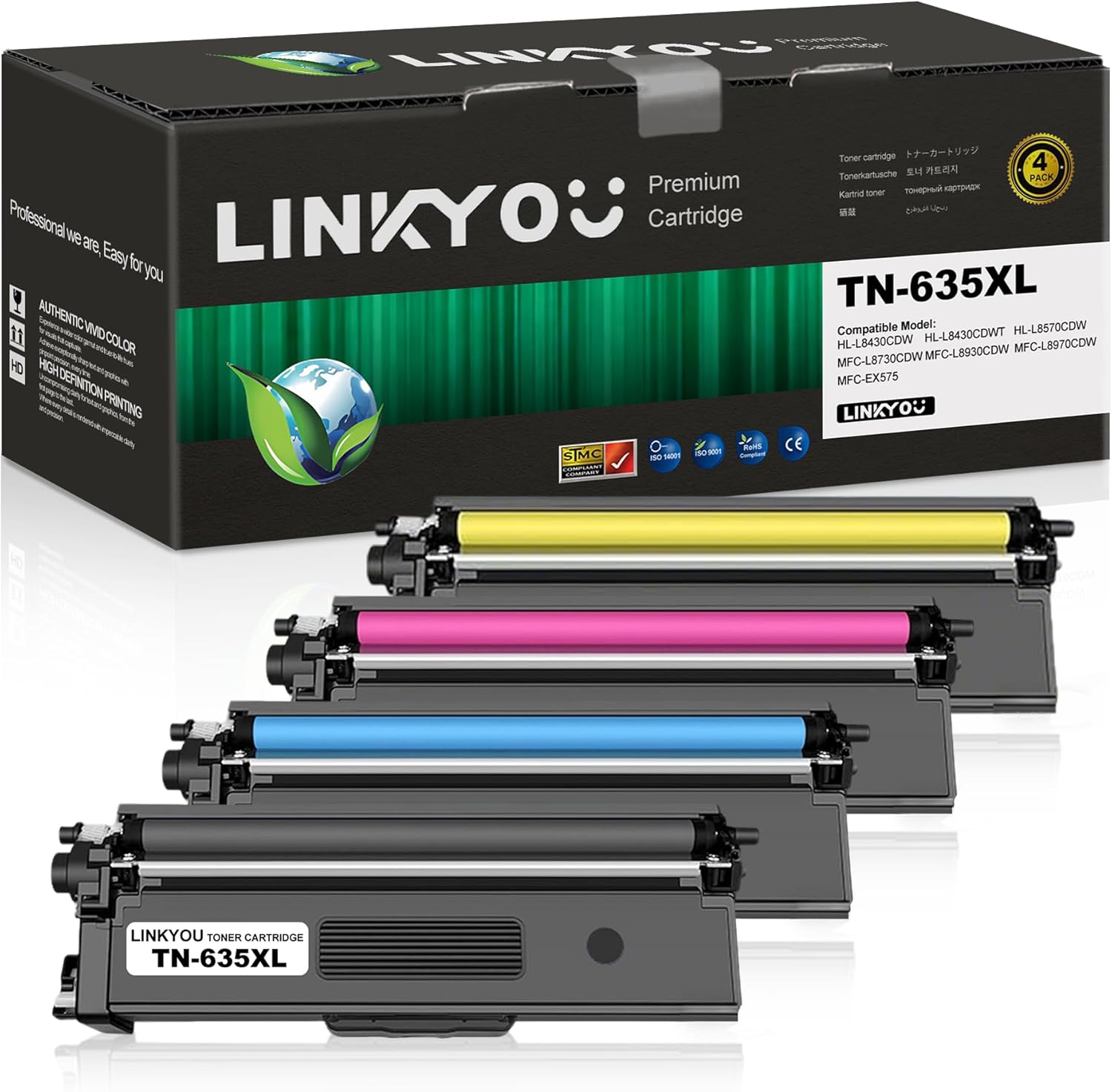 TN635XL Toner Cartridge Set : 4 Pack TN-635XL Replacement for Brother TN635XL Toner Cartridge for HL-L8430CDW HL-L8430CDWT HL-L8570CDW MFC-L8730CDW MFC-L8930CDW Printer - Black/Cyan/Magenta/Yellow