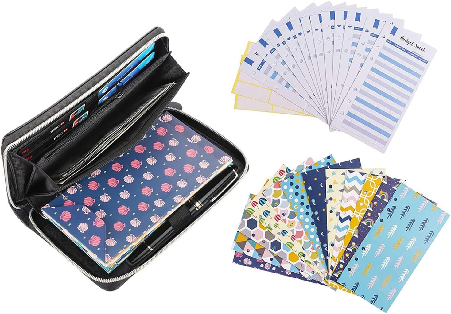 PSJVUR All-in- Cash Budget Binder Envelope System Wallet with Envelopes, Sheets Labels, for Budgeting and Saving Money