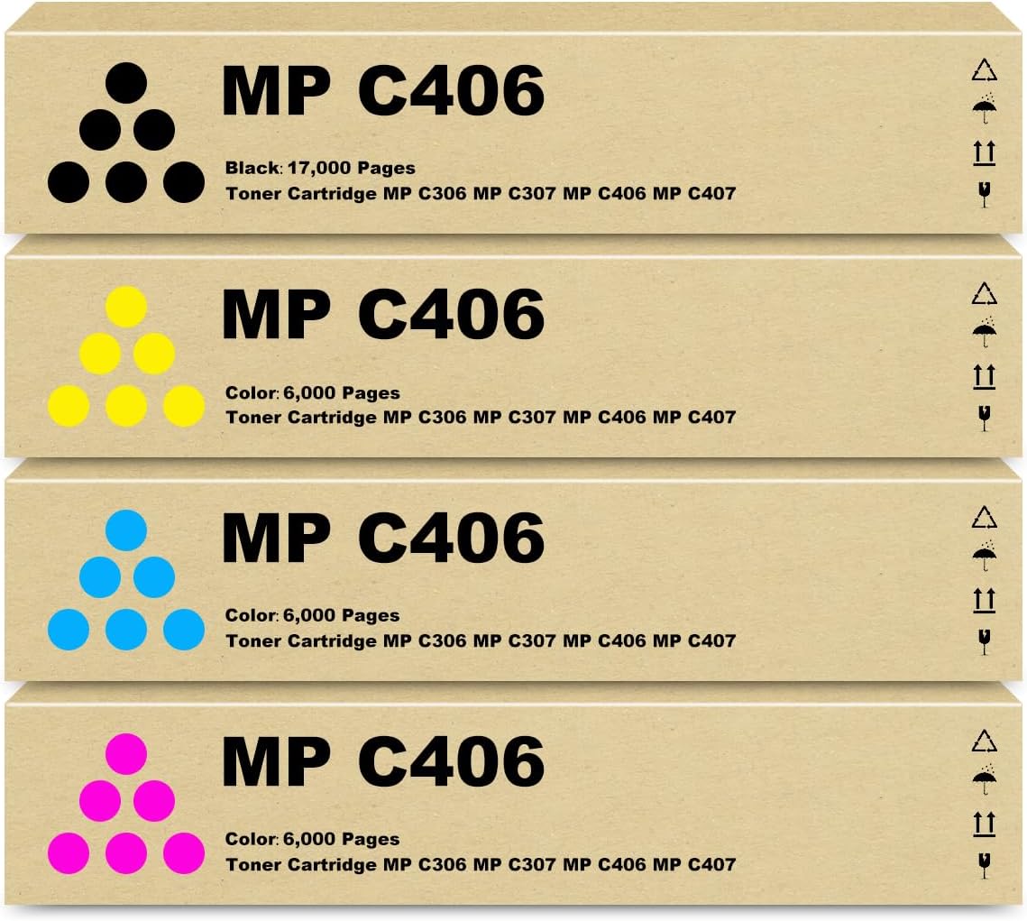 Nadhafko MPC406 MPC407 Toner High Yield Replacement for Ricoh MP C307 Toner Cartridges Work for MPC406 MPC407 MPC306 MPC307 Printers (4 Pack, 842091 842092 842093 842094)