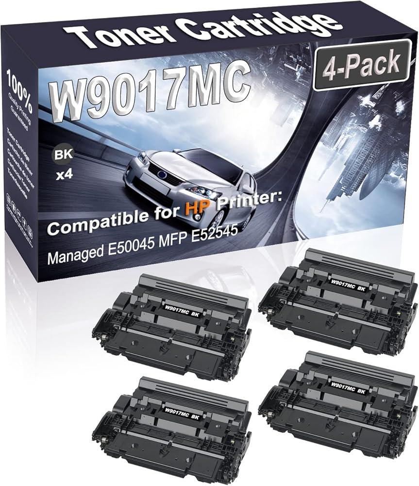 4-Pack (Black) Compatible High Yield W9017 W9017MC Printer Cartridge use for HP Managed E50045 MFP E52545 Printer
