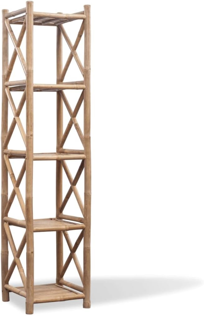 ZQQLVOO 5-Tier Bamboo Shelf Square,Book Shelf,bookcases,Cube Shelf,Shelving Unit,Stylish, Sturdy Multifunctional Bookcase, Space Saving Display Rack, Books, Plants, Decorative Pieces Organizer,