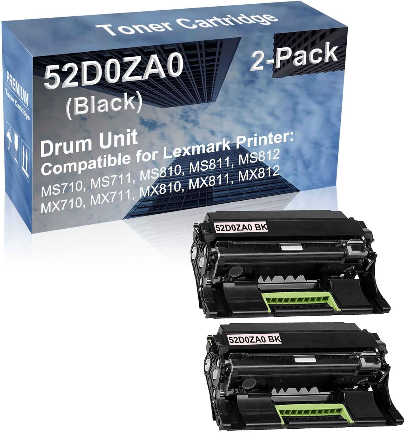 2-Pack Compatible 52D0ZA0 Drum Kit use for Lexmark MS710, MS711, MS810, MS811 Printer (Black)