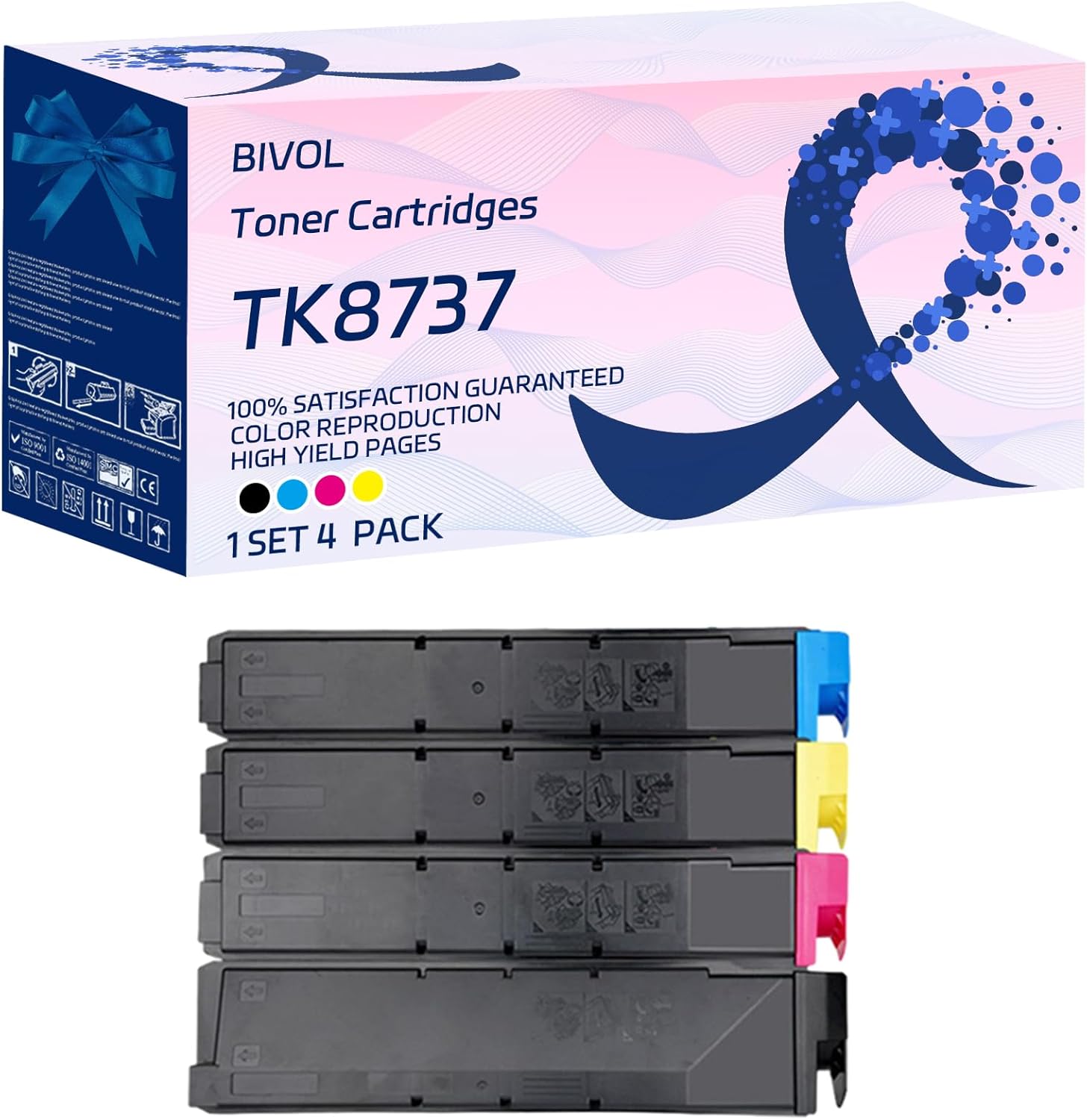 BIVOL TK8737 Toner Cartridges Compatible for Kyocera TASKalfa 7052ci 7353ci 8052ci 8353ci Printers, with Chip, High Yield 95000 Pages, Vivid Colors (4-Pack BK/C/M/Y)