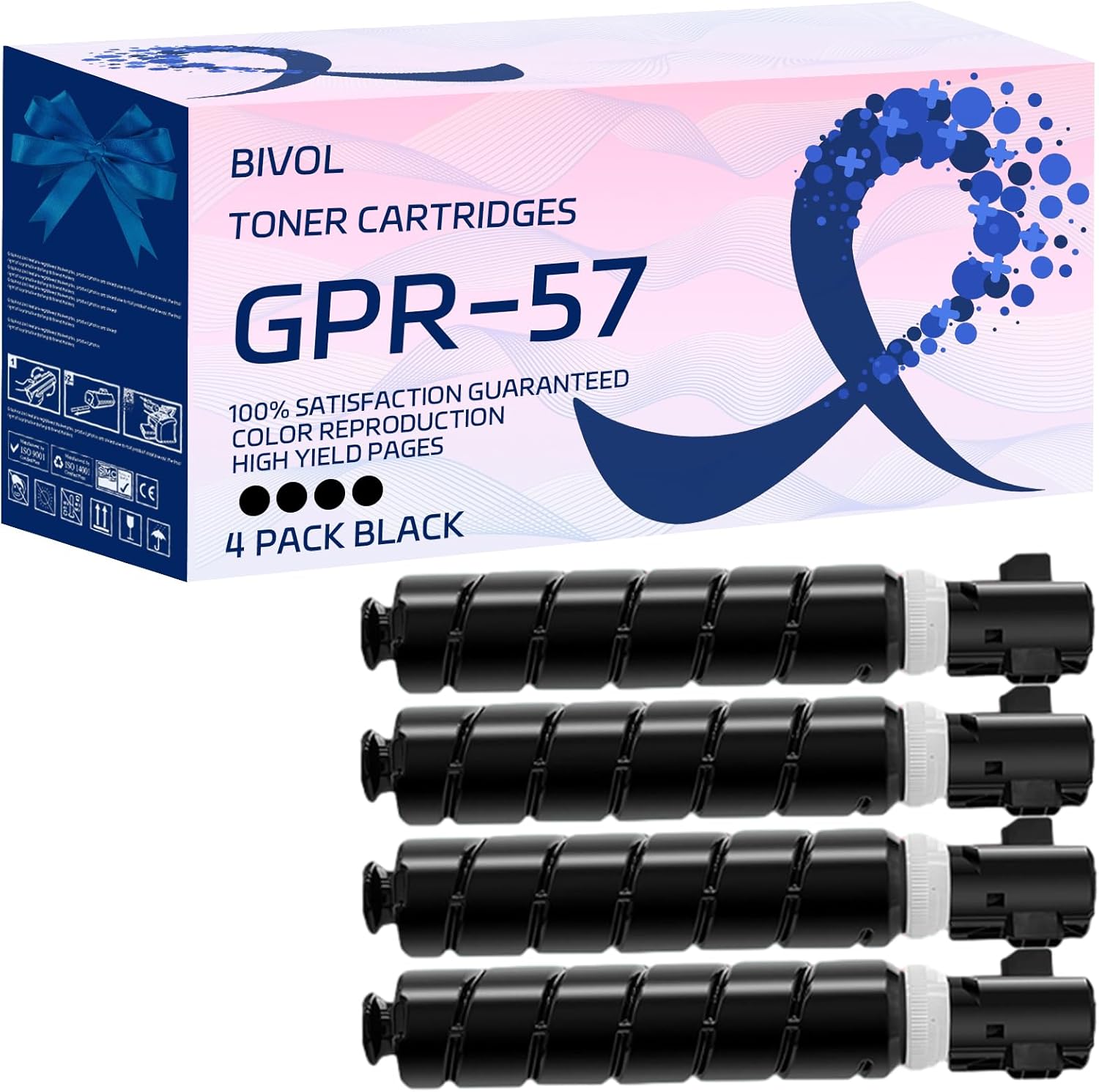 BIVOL GPR-57 GPR57 Toner Cartridges Compatible for Canon imageRUNNER Advance DX 4725i 4735i 4745i 4751i Printers, High Yield 43100 Pages (4 Pack Black)