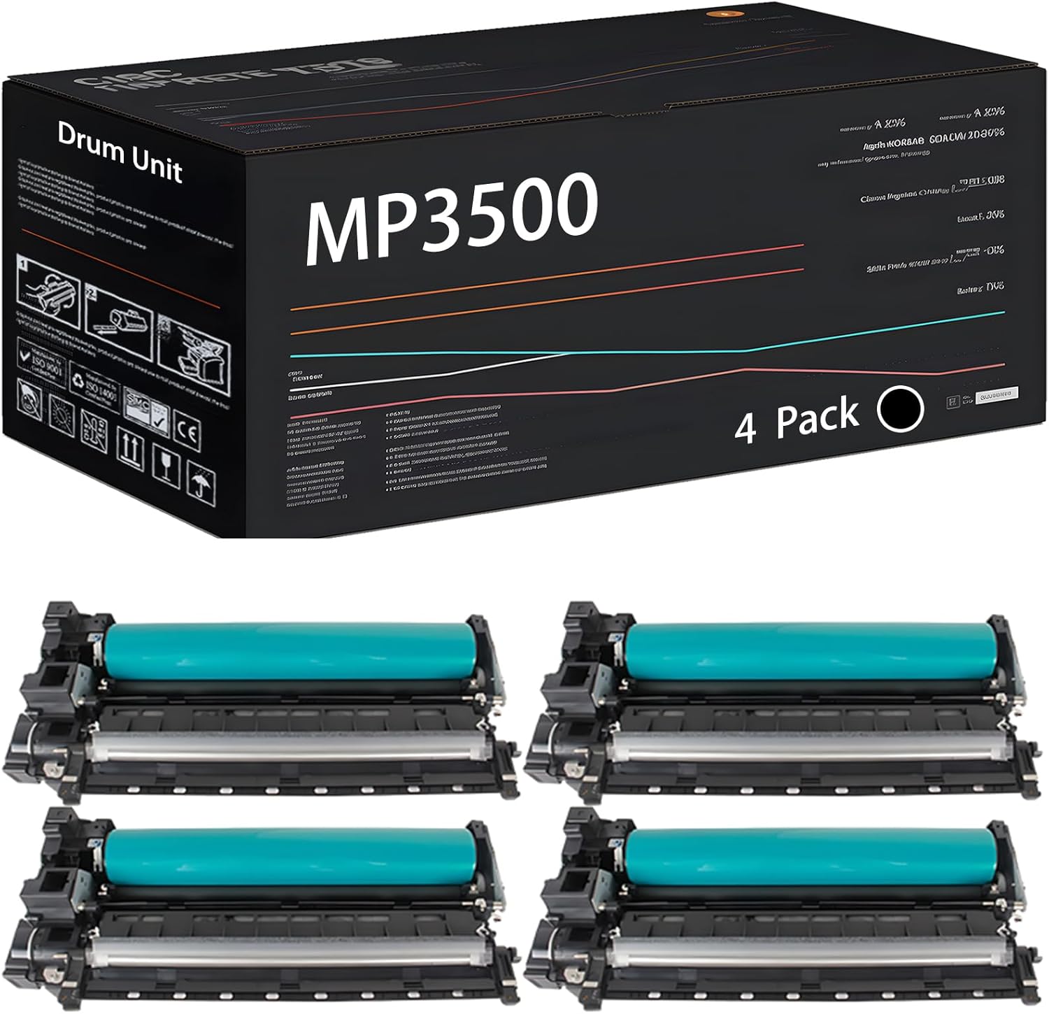 UVUMB Compatible with Ricoh MP3500 Drum Unit Work for Ricoh Aficio MP 3500 3500P 3500SP 3500SPF 3500SPI Printers, with Chip, High Yield 160000 Pages, High-Definition Printing (4 Pack Black)