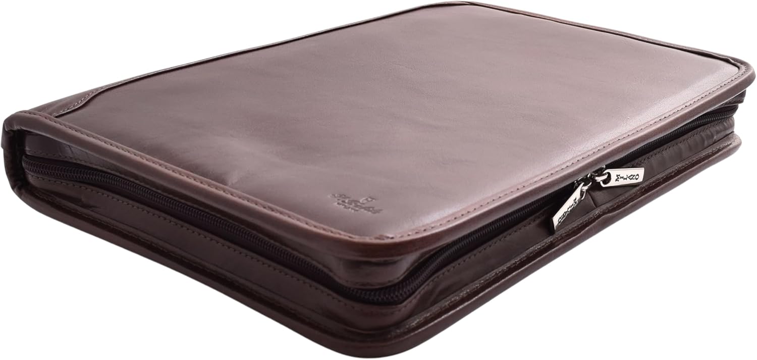 Real Leather Folio Case Zip Around Underarm Bag Brown Ring Binder A4 Pad Portfolio Organiser Arturo
