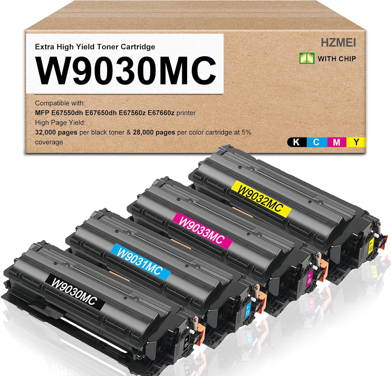 W9030MC W9031MC W9032MC W9033MC Toner Cartridge Extra High Yield W9030MC Toner Cartridge Replacement for MFP E67550dh E67650dh E67560z E67660z Printer Black Cyan Magenta Yellow