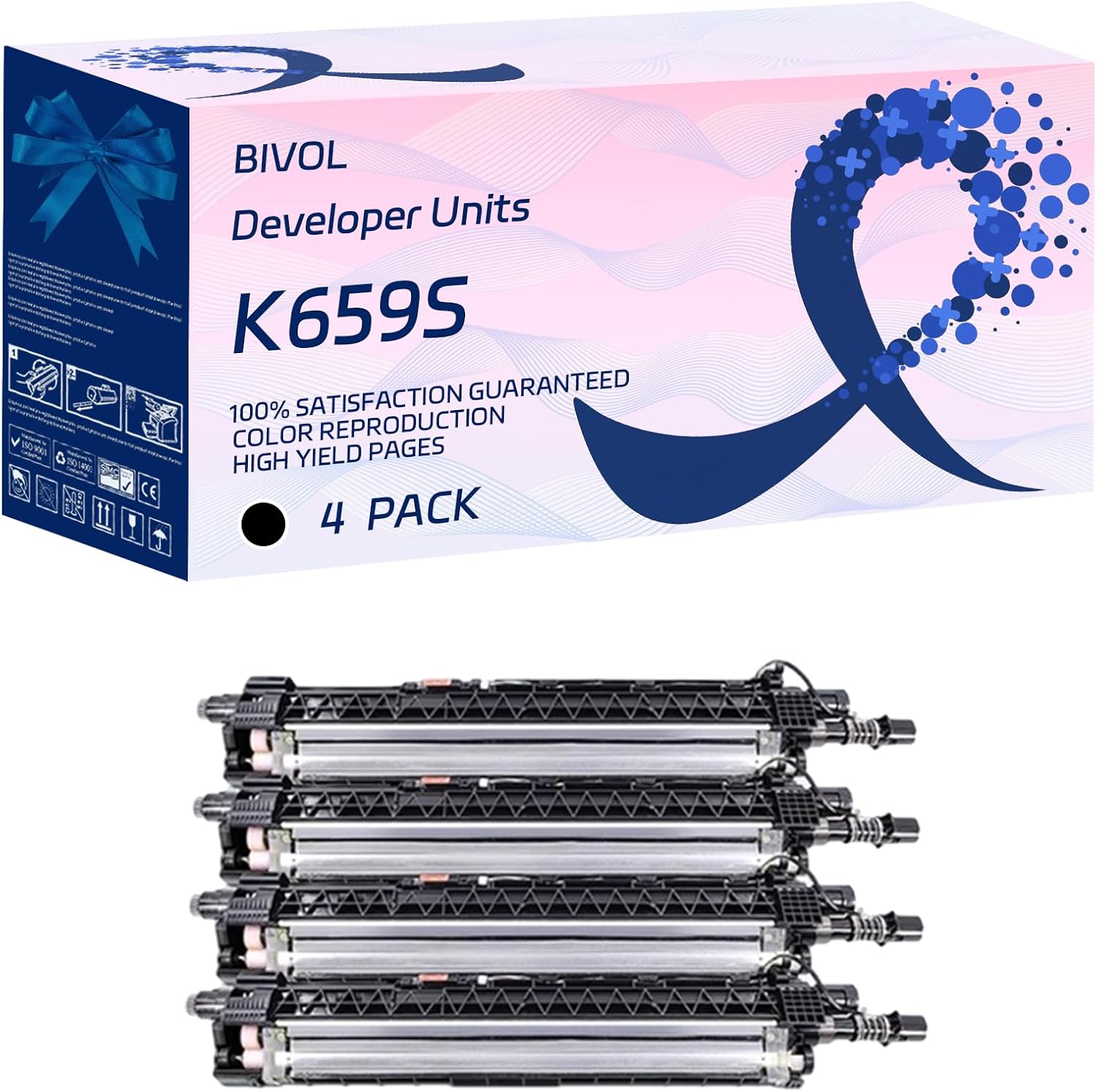 K659S Developer Units Compatible for Samsung MultiXpress CLX-8640ND CLX-8650ND Printers, with Chip, High Yield 135000 Pages, Vivid Colors (4 Pack Black)