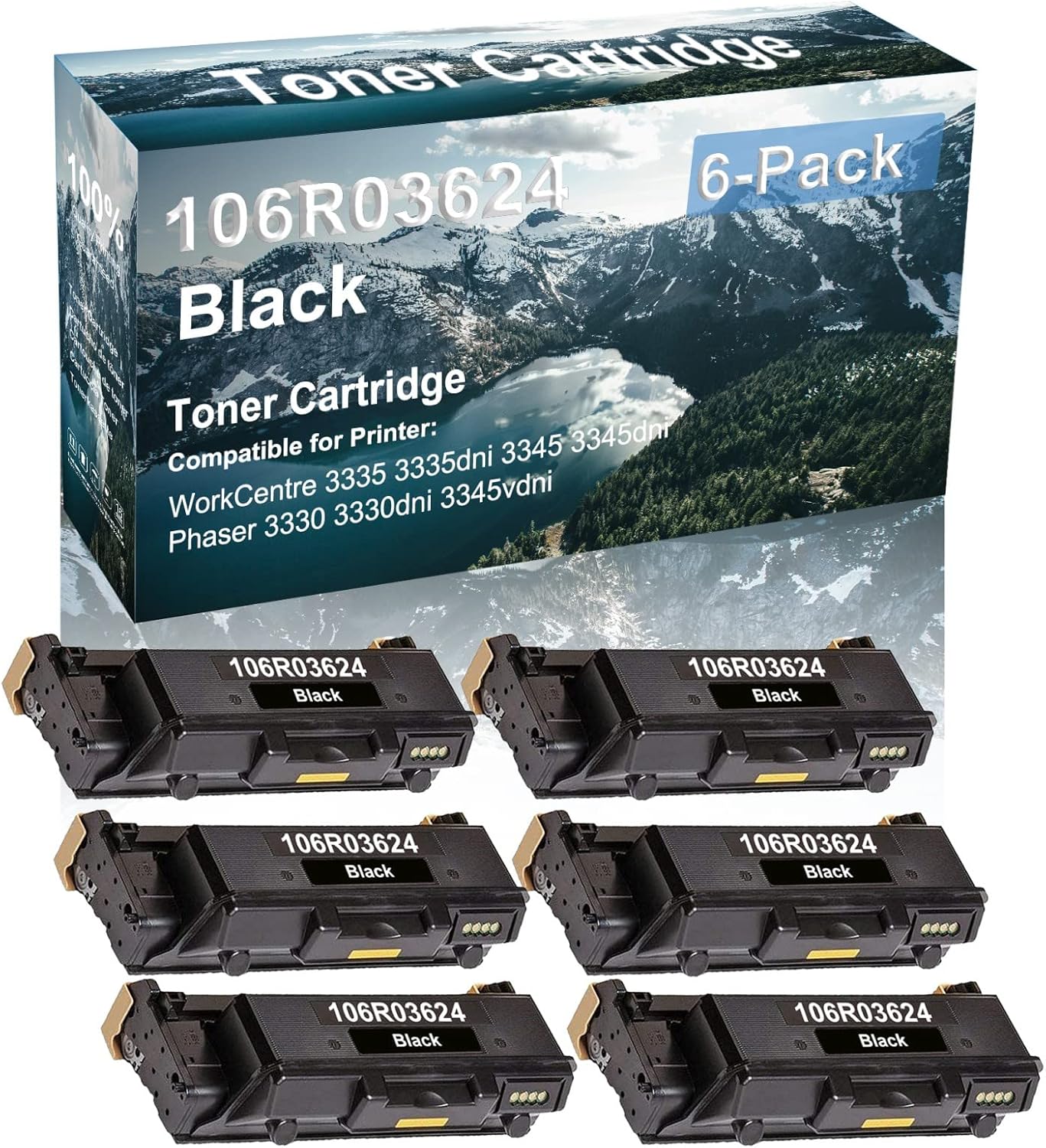 Credibility Store 6-Pack (Black) Compatible High Capacity 106R03623 106R03624 Printer Cartridge use for WorkCentre 3335 3335dni Printer