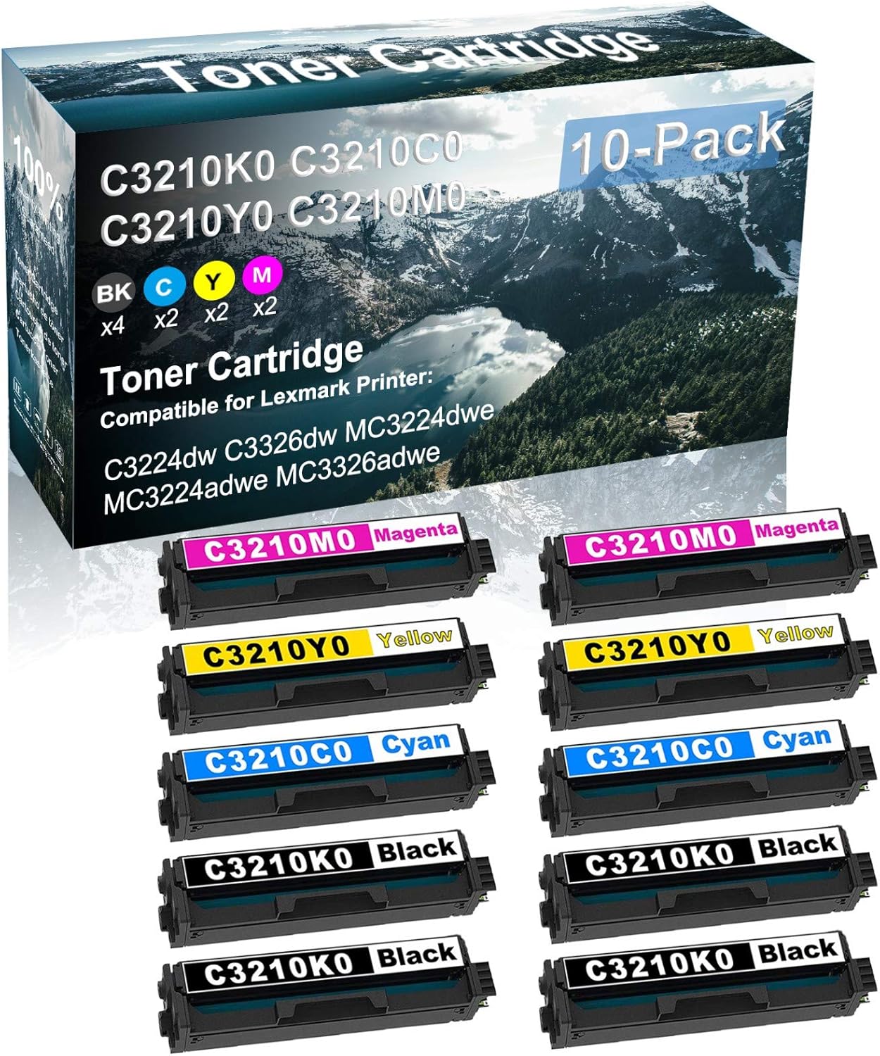 Credibility Store 10 Pack (BK+C+Y+M) Compatible C3210K0 C3210C0 C3210Y0 C3210M0 Laser Printer Toner Cartridge High Yield Use for C3224dw C3326dw MC3224dwe MC3224adwe MC3326adwe Printer