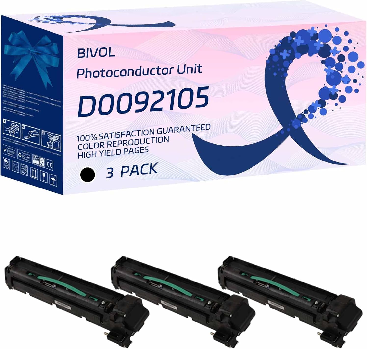 BIVOL D0092105 Photoconductor Unit Compatible for Ricoh Aficio MP 4002 4002SP 5002 5002SP Printers, High Yield 25000 Pages (3 Pack Black)