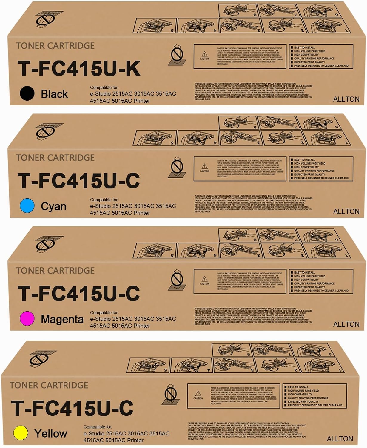 T-FC415U Toner Cartridge Compatible Toshiba T-FC415U TFC415U Toner Cartridge T-FC415U-K T-FC415U-C T-FC415U-M T-FC415U-Y T Replacement for Toshiba e-Studio 2515AC 3015AC 3515AC 4515AC 5015AC Printer