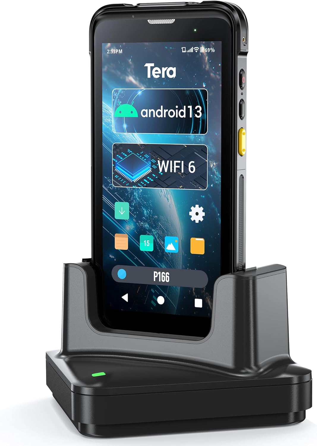 Tera Upgraded Barcode Scanner Android 13: Qualcomm CPU with Charging Cradle Handheld Rugged PDA QR 2D with Zebra SE4710 Scanner 5.5” HD Display NFC 4G Wi-Fi GPS BT for WMS Management P166 PRO