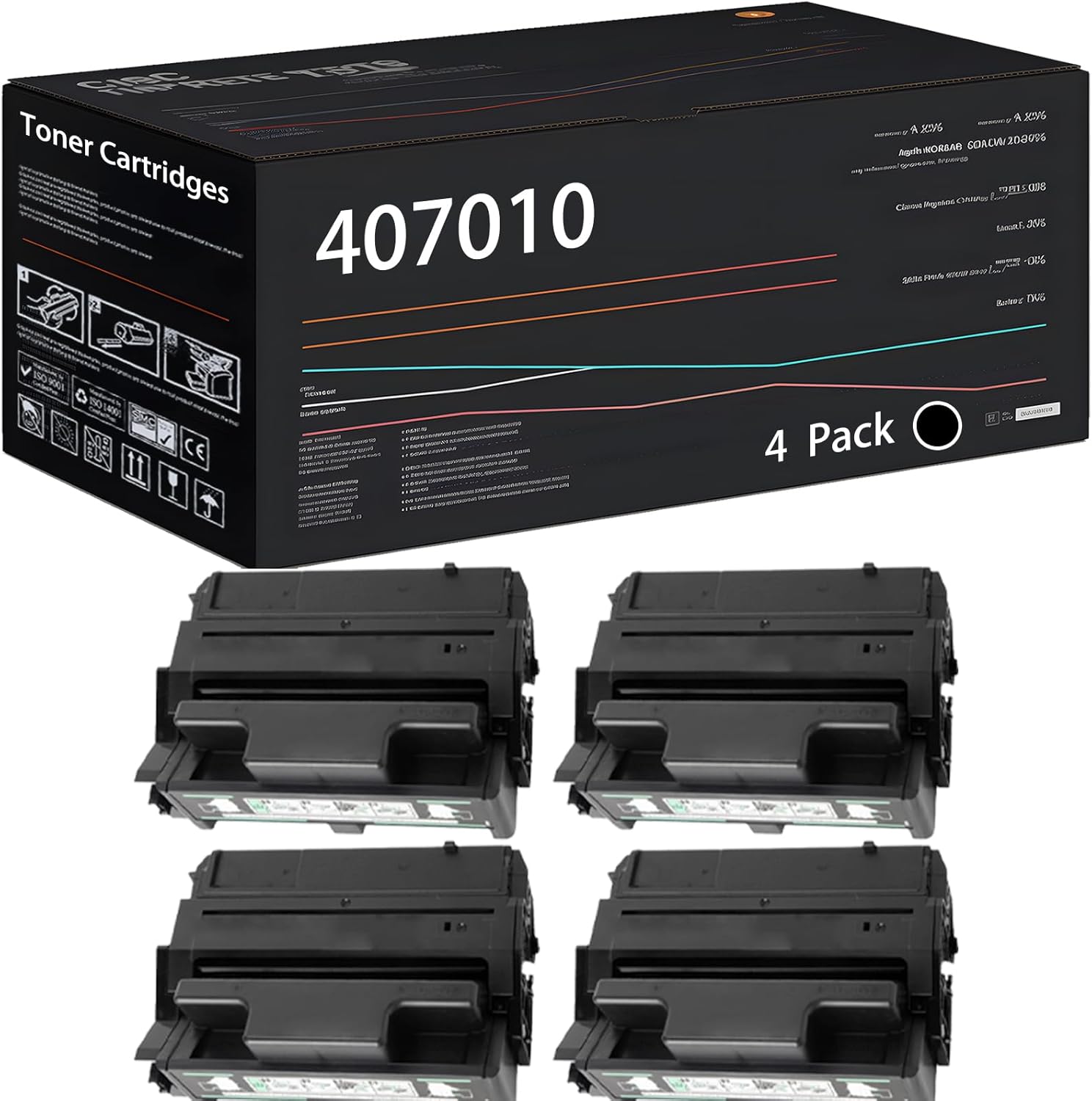 UVUMB Compatible with Ricoh 407010 Toner Cartridges Work for Ricoh Aficio SP 4100NL Printers, with Chip, High Yield 15000 Pages, High-Definition Printing (4 Pack Black)