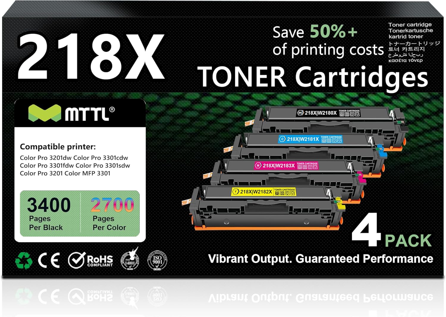 218X Toner Cartridge 4-Pack High Yield (with Chip) Replacement for HP 218X 218A 3301fdw for Pro MFP 3301fdw 3201dw 3301cdw 3301sdw Printer (Black Cyan Magenta Yellow)