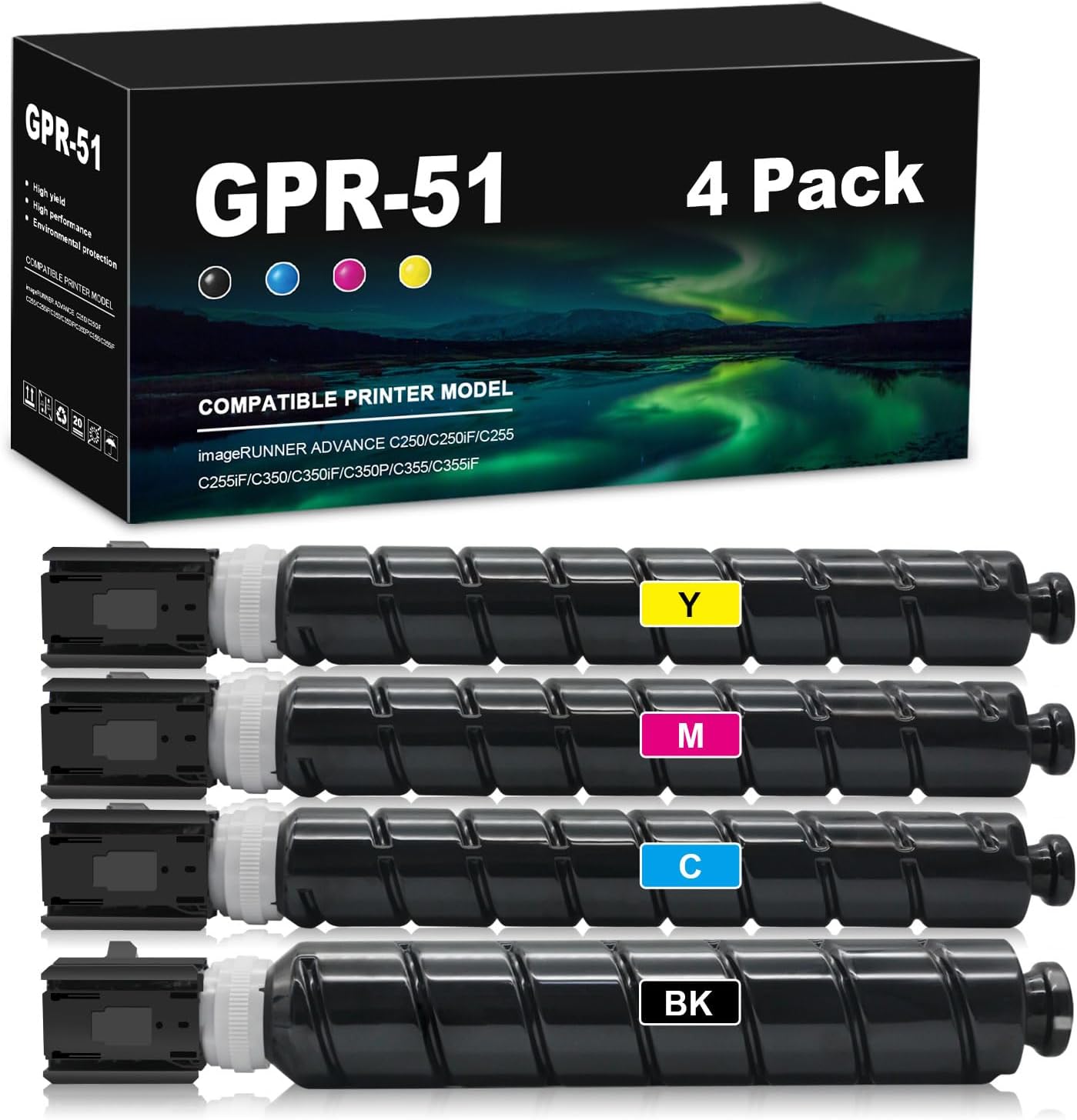 Remanufactured GPR-51 GPR51 Toner Cartridge Replacement for Canon 8516B003AA 8517B003AA 8518B003AA 8519B003AA for imageRUNNER Advance C250/C250iF/C255/C255iF/C350/C350iF/C355 Printer (1BK/1C/1Y/1M)