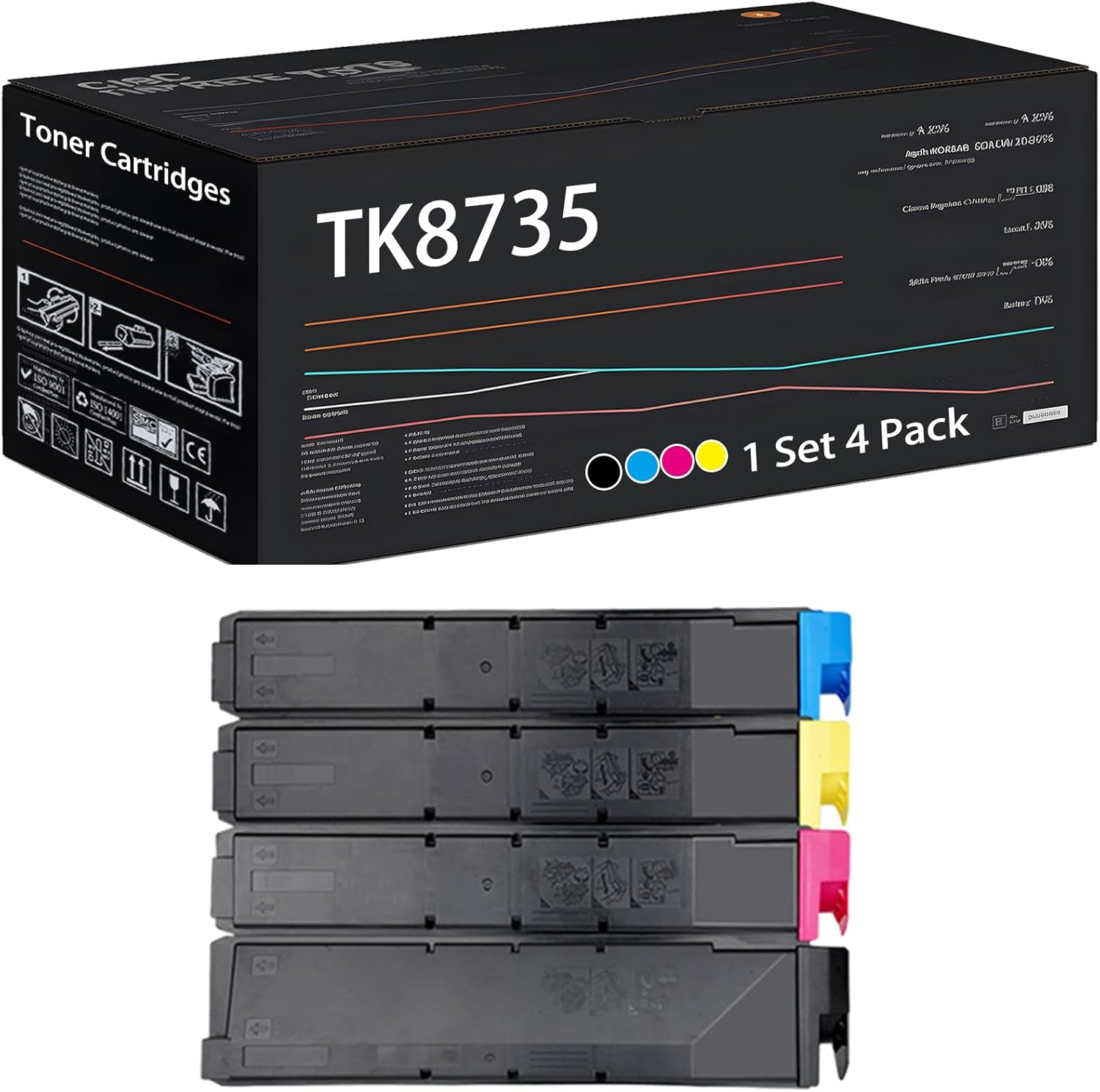 UVUMB TK8735 Toner Cartridges Compatible for Kyocera 7052ci 7353ci 8052ci 8353ci Printers, with Chip, High Yield 95000 Pages, High-Definition Printing (4-Pack BK/C/M/Y)