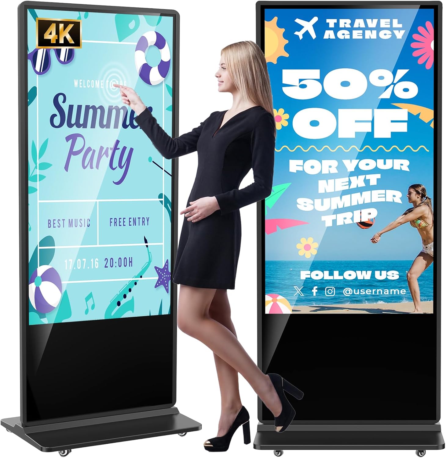 YCKJNB 65 inch Indoor Digital Signage,4K UHD Touchscreen,CMS Software,LCD Screen IPS Floor Standing Digital Kiosks Interactive Displays with WiFi HDMI/USB Input Auto AD Player, Android OS Black