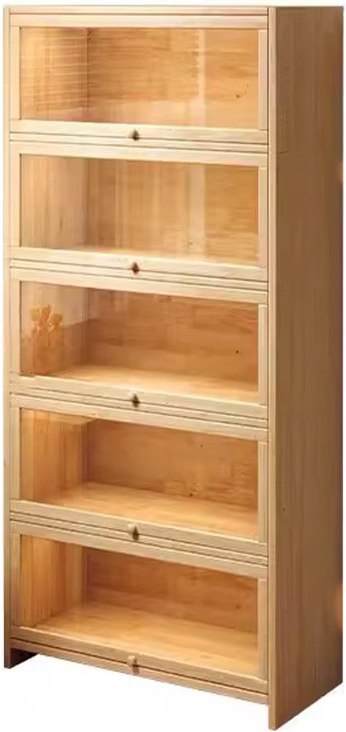 5 Tier Display Bookshelf with Acrylic Doors, Storage Bookcase Cabinet for Collectibles, Organizer Shelf for Living Room Bedroom Office(Medium)