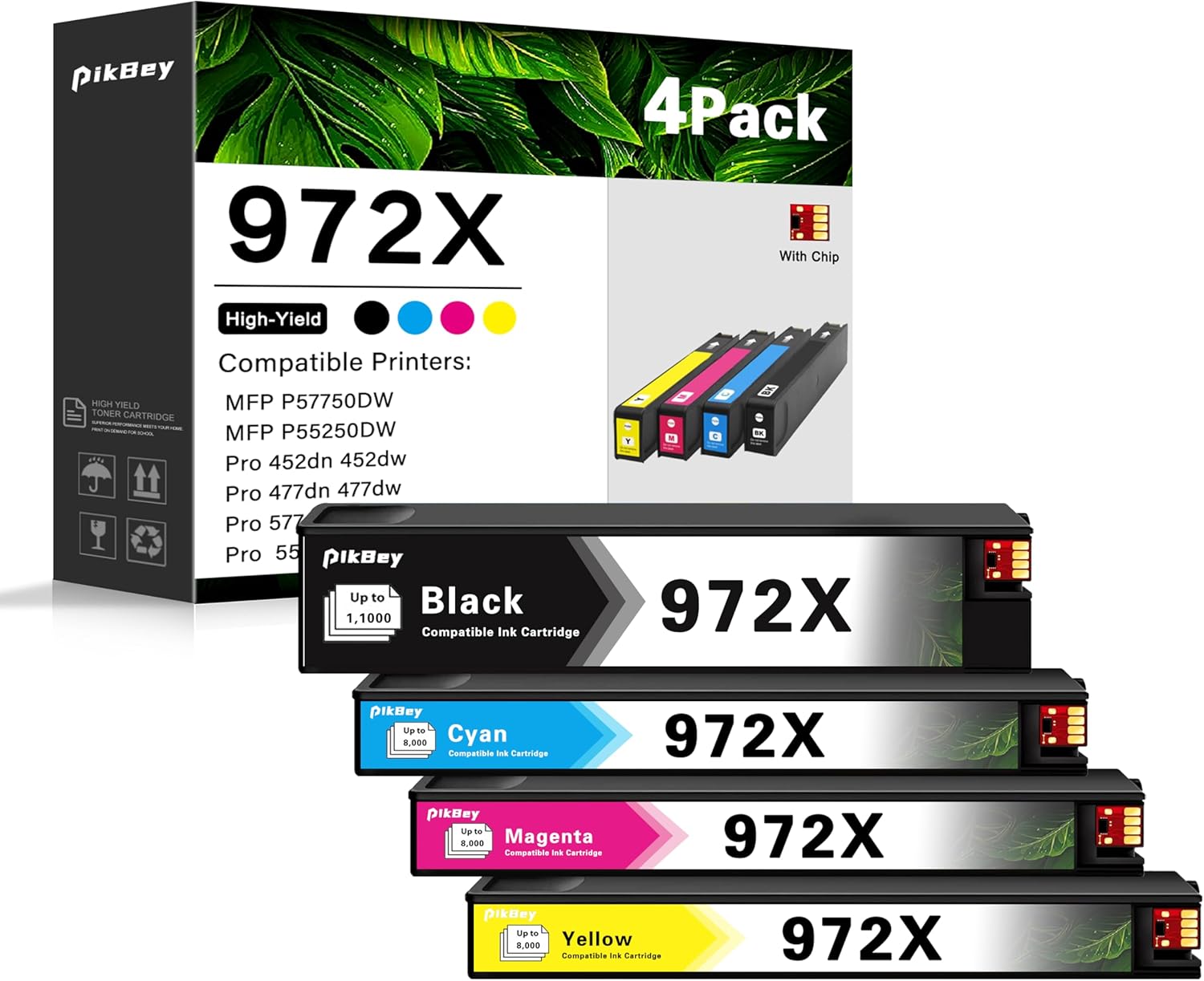 972X PageWide Cartridge High Yield Replacement for HP 972X Ink Cartridges Pagewide Pro 477dw 577dw 452dw 552dw 452dn 477dn P57750dw Printer 4Pack(1Black/1Cyan/1Magenta/1Yellow)