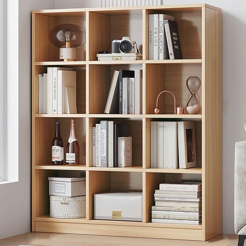 CraftThink 12-Cube Bookcase, Solid Wood Cube Storage Organizer, Modern Storage Display Cabinet Freestanding 4-Tier with Closed Back Bookshelf Bookcase for Living Room, Natural 35.5