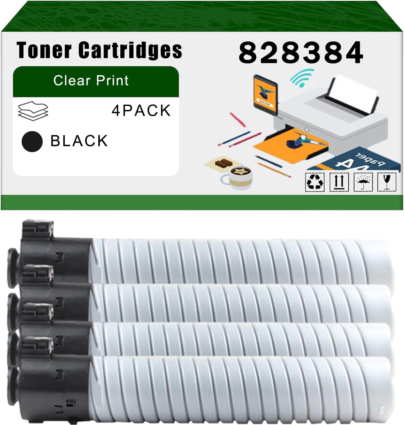 AGNNQ Compatible for Ricoh 828384 828387 828328 828327 Toner Cartridges Pro C7110 C7110s C7110sx Printers, High Yield 60000 Pages Bright Clear Colors (4 Pack Black)