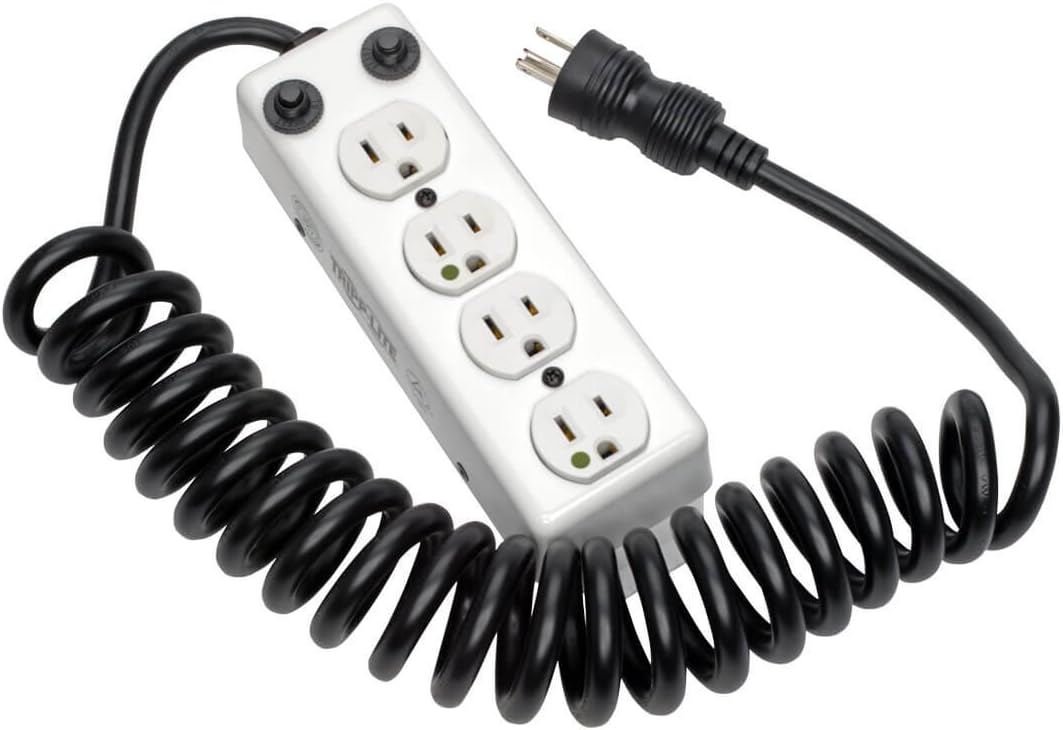 Eaton Tripp Lite Series Safe-IT Hospital-Grade Power Strip for Patient-Care Vicinity and Nursing Homes, UL 1363A Compliant, 4 Outlets, 3ft Coiled Extension Cord, (PS-410-HGOEMCC)