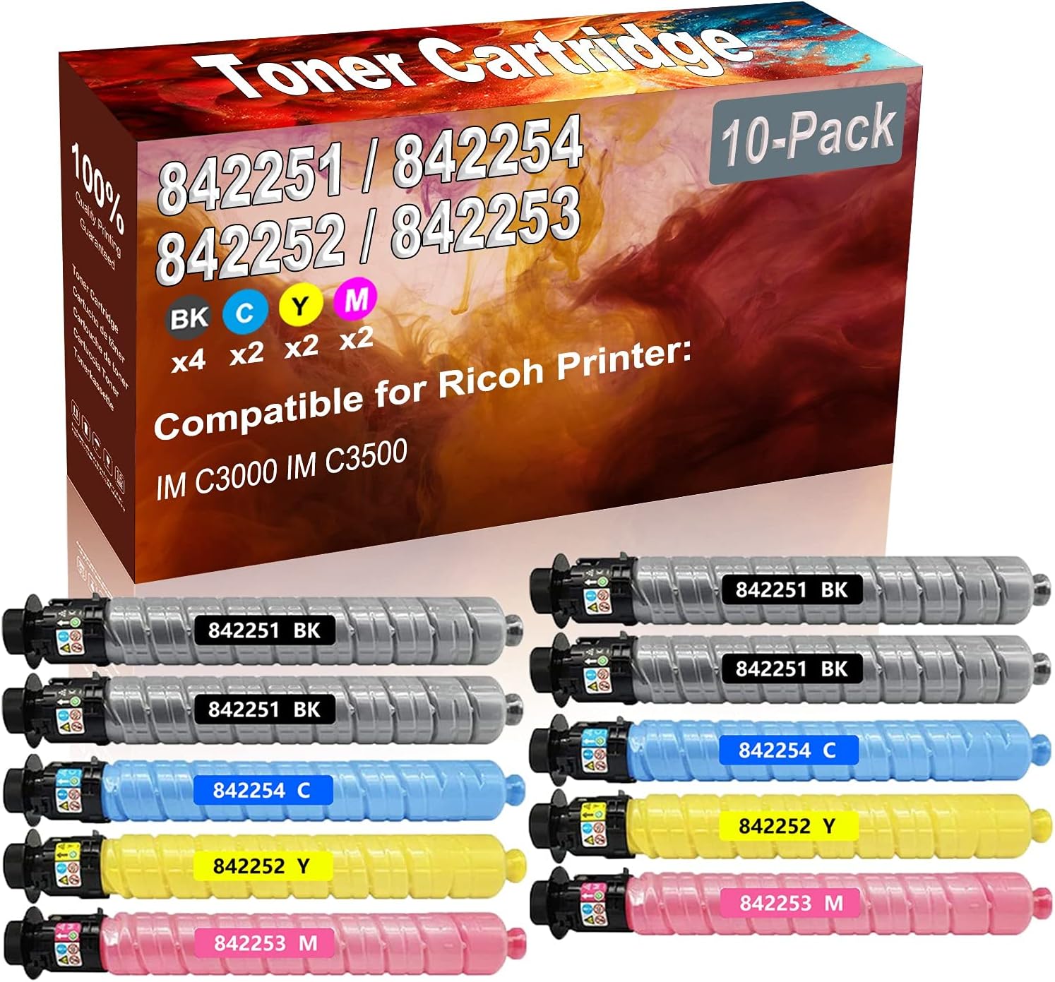 Credibility Store 10-Pack (4BK+2C+2Y+2M) Compatible High Yield 842251 842254 842252 842253 Printer Toner Cartridge use for Ricoh IM C3000 IM C3500 Printers