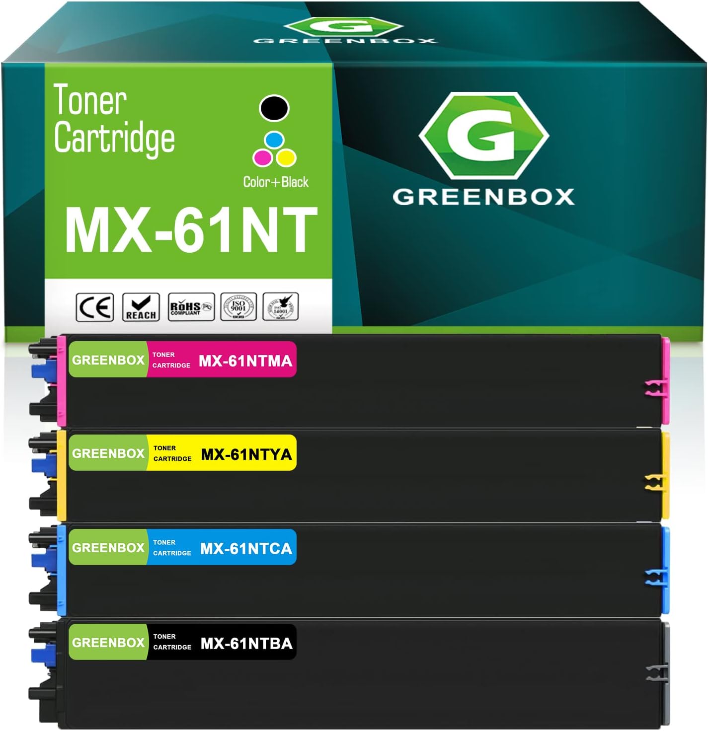GREENBOX MX-61NT Toner Cartridge Replacement for Sharp MX-61NT-BA MX-61NT-CA MX61NT-MA MX-61NT-YA for MX3071 MX3070N MX3051 MX3050 MX2651 MX3570N MX2630 MX3550N MX3050 Printer (4 Pack)