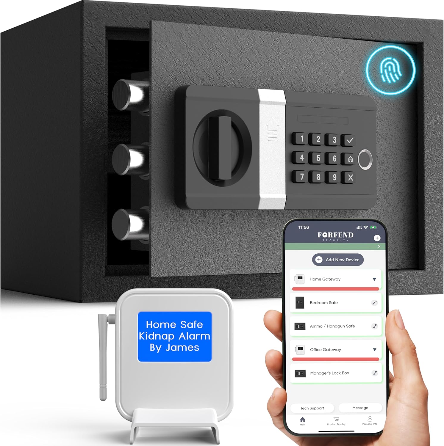 FORFEND Smart Home Safes | WiFi Safe Box App Unlock/Alarm | Voice Command, Kidnap SOS Alarm, Tamper Detect, Frozen Mode| Money Security Lockbox History Track | Caja Fuerte Anti-Pry Remote Live Monitor