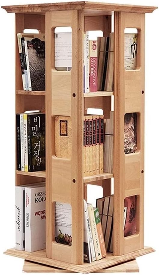 NERDOH Bookshelf Bookcase 3 Tiers Beech Bookshelf 360 Degree Rotating Organizer Landing Office Study Storage Shelf Corner School Bookcase Holder Book Shelf Book Case (Blue : Primary Color)