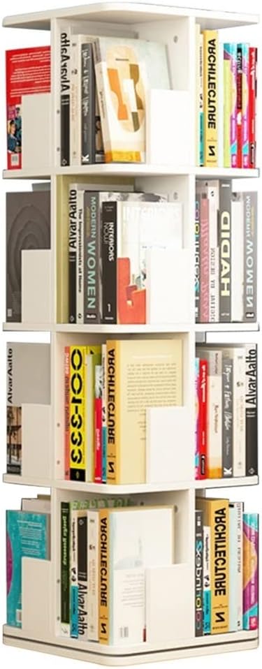 IOCCIOBB Bookcases Rotating Bookshelf 360° Book Storage Rack Picture Book Rack Living Room Multi-Layer Storage Rack Simple Installation White (Size : 4 Layers(40 * 40 * 128cm))