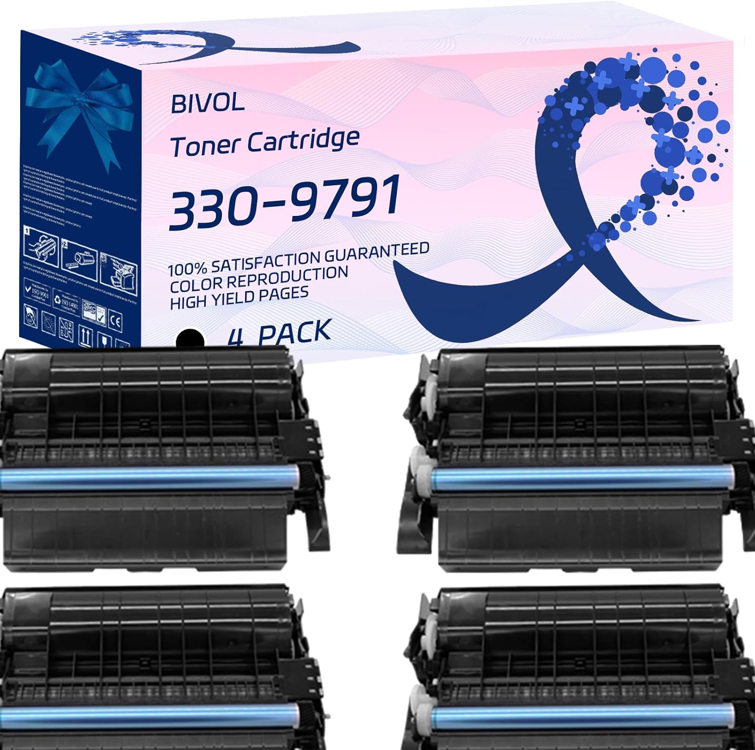BIVOL 330-9791 Toner Cartridge Compatible for Dell 5535dn 5530dn Printers, with Chip, High Yield 46000 Pages, Vivid Colors (4 Pack Black)
