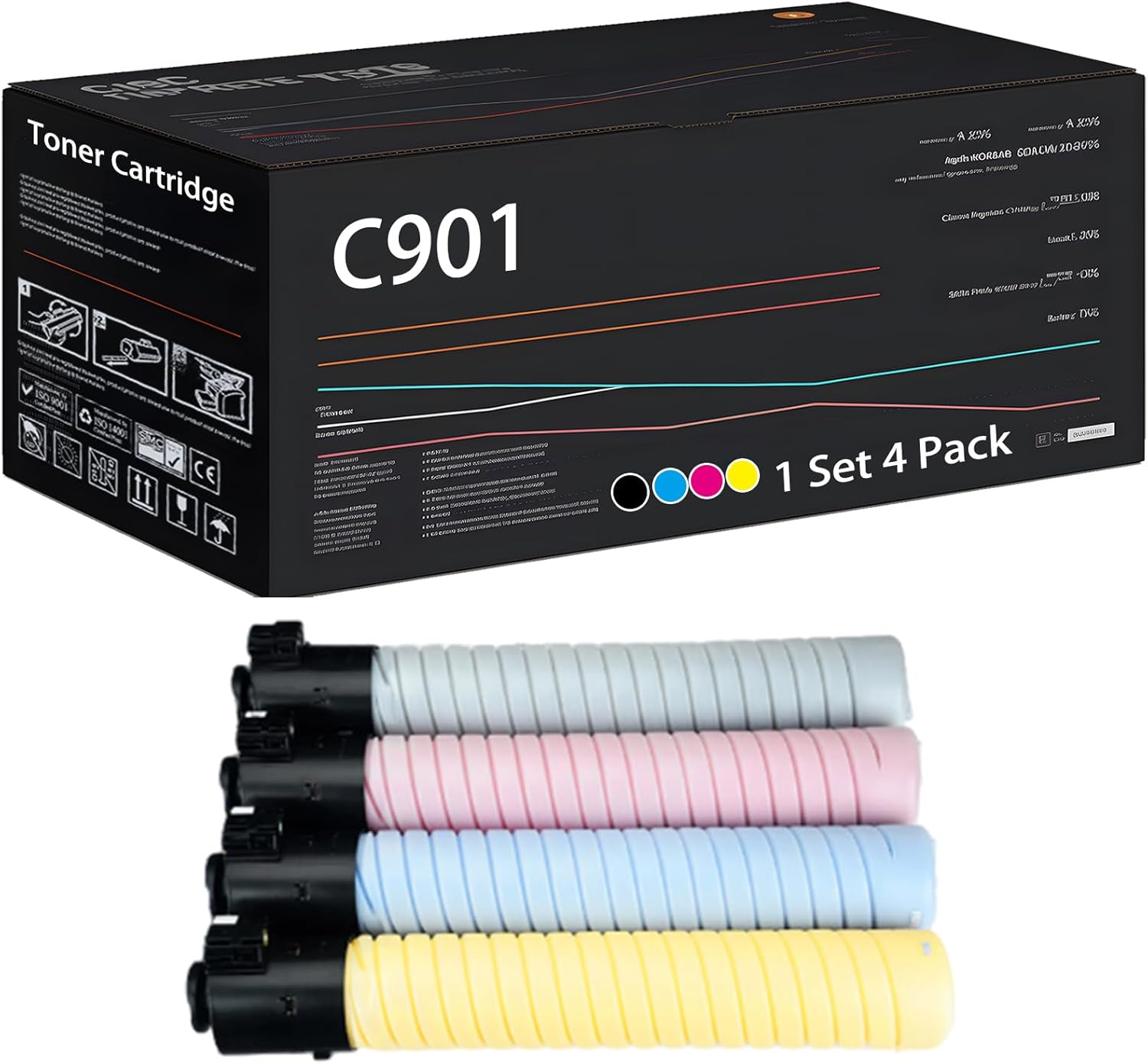 UVUMB Compatible with Ricoh C901 Toner Cartridge Work for Ricoh Pro C901S Printers, with Chip, High Yield 48000 Pages, High-Definition Printing (4-Pack BK/C/M/Y)