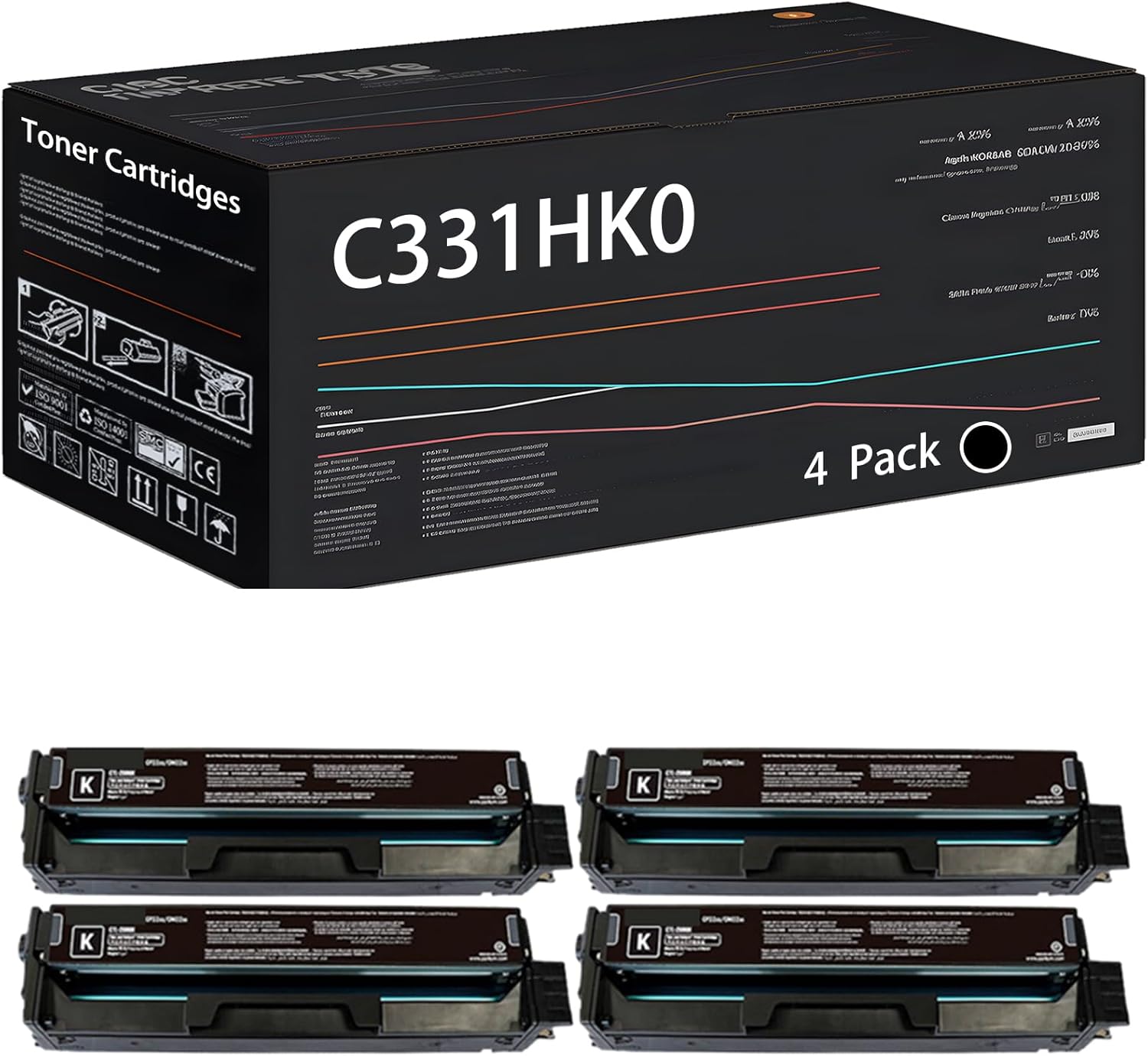 UVUMB C331HK0 Toner Cartridges Compatible for Lexmark C3326dw MC3224adwe Printers, with Chip, High Yield 3000 Pages, High-Definition Printing (4 Pack Black)
