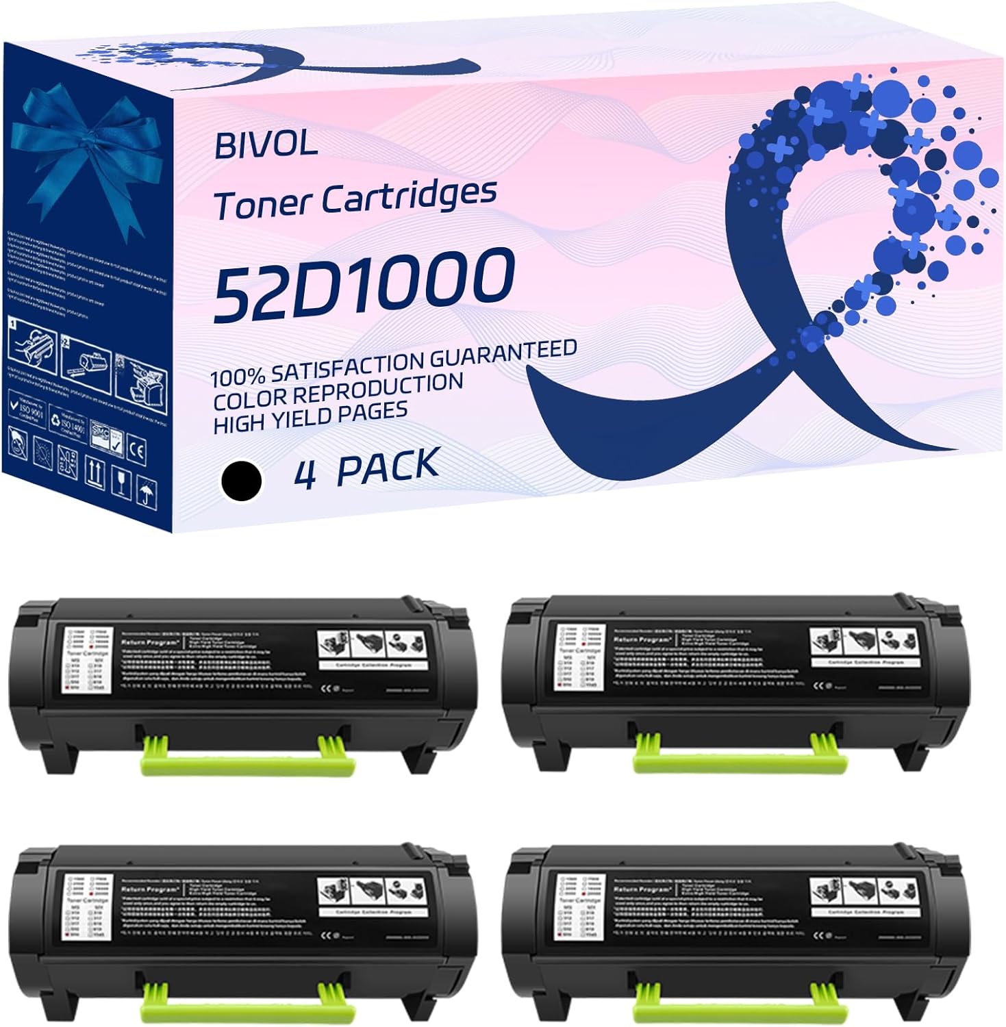 BIVOL 52D1000 Toner Cartridges Compatible for Lexmark MS810de MS810dn MS810dtn MS810n MS811dn MS811dtn MS811n MS812de MS812dn Printers (4 Pack Black)