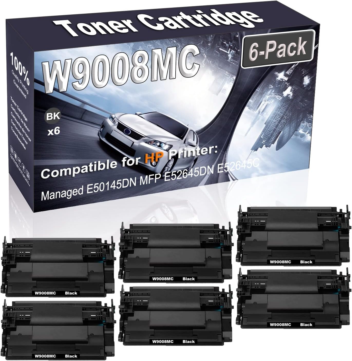 6-Pack (Black) Compatible Managed E50145DN MFP E52645DN E52645C Laser Printer Cartridge (High Capacity) Replacement for HP W9008 W9008MC Printer Cartridge