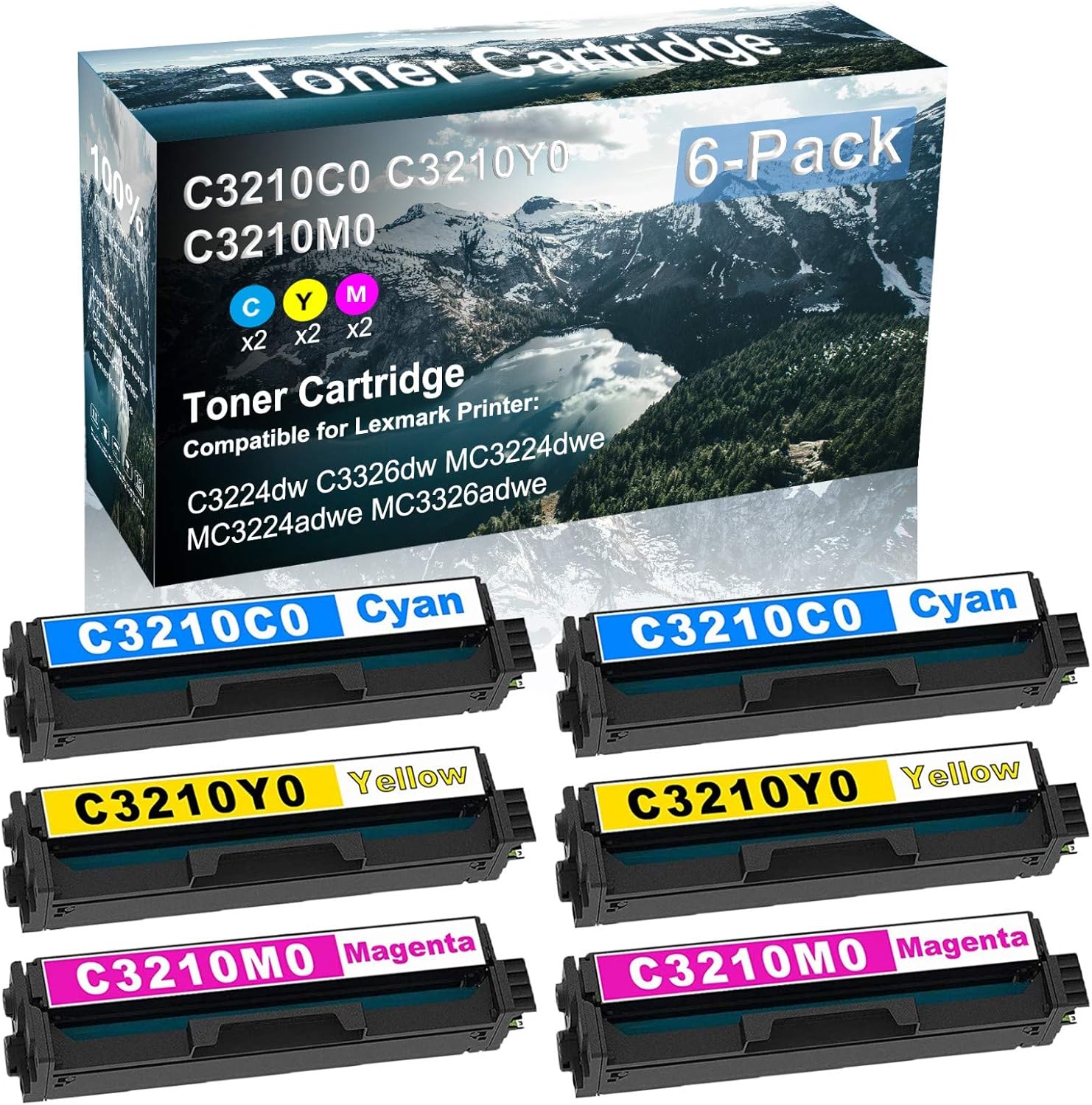 Credibility Store 6 Pack (C+Y+M) Compatible C3210C0 C3210Y0 C3210M0 Laser Printer Toner Cartridge High Yield Use for C3224dw C3326dw MC3224dwe MC3224adwe MC3326adwe Printer