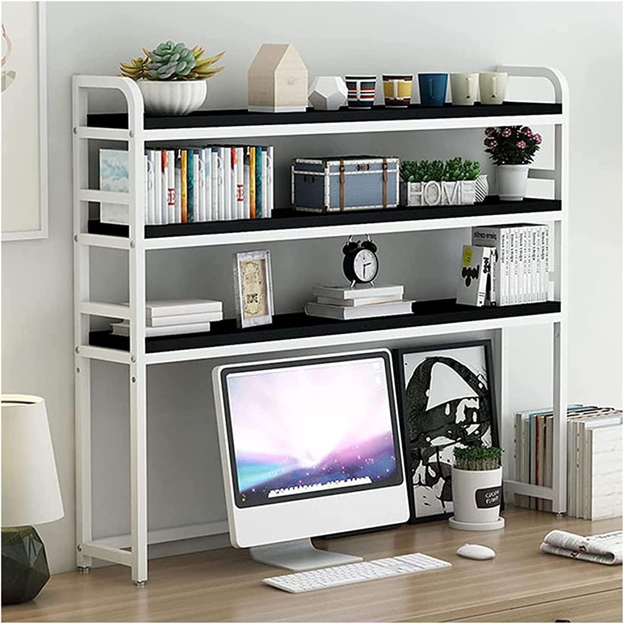 PSLYHTJ Desktop Bookshelf Steel Frame Ladder Countertop Bookcase Three-dimensional Storage Rack Independent Shelf