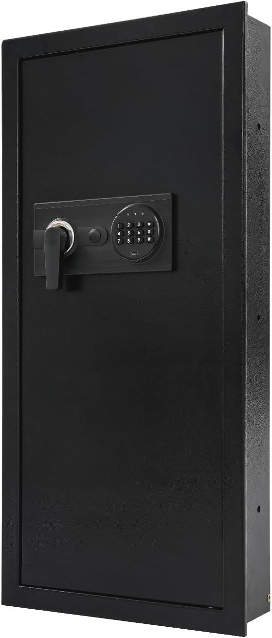 Wall Embedded Safe, Hidden Wall Safe with Dual Alarm, Password Lock & Type-C Emergency Power - Steel Security Box for Home Office Bedroom Jewelry Storage - Safety Cabinet, Black, 14.57x3.94x31.5in