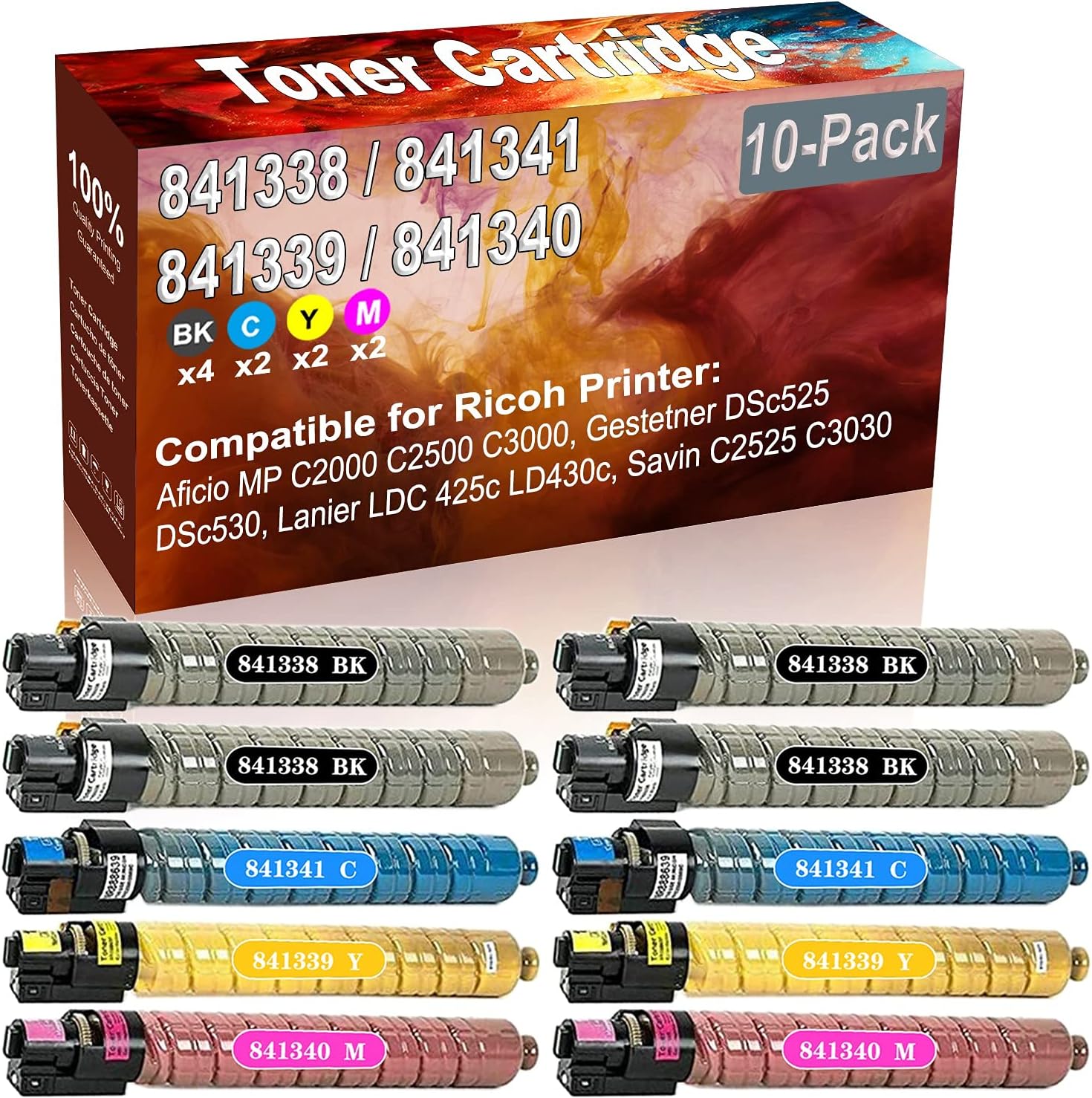 Credibility Store 10-Pack (4BK+2C+2Y+2M) Compatible Aficio MP C2000 C2500 C3000 Laser Printer Toner Cartridge (High Capacity) Replacement for Ricoh 841338 841341 841339 841340 Printer Toner Cartridge