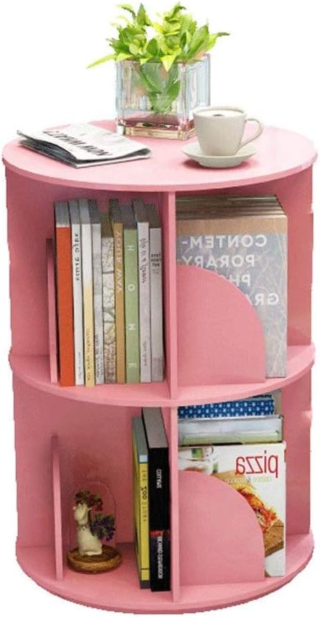 NEWCES Bookcases Rotatable Bookcase Floor Simple Bookcase 2 Layer Display Stand Home Living Room Side Table Coffee Table Bookcases and Book Shelves (Color : Pink)
